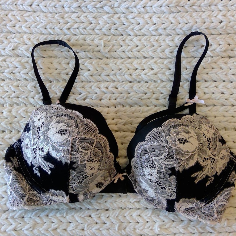 Victoria's Secret Black Bra with White Lace
